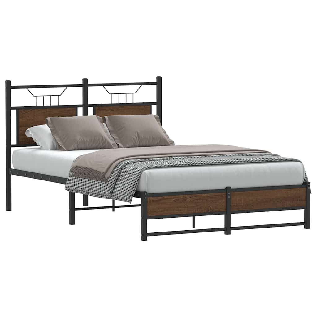 Bed Frame without Mattress Engineered Wood Brown Oak with Headboard & Dual Low Footboard 120 cm 190 cm