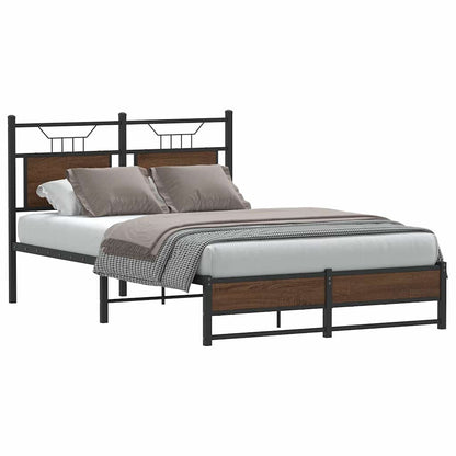 Bed Frame without Mattress Engineered Wood Brown Oak with Headboard & Dual Low Footboard 120 cm 200 cm