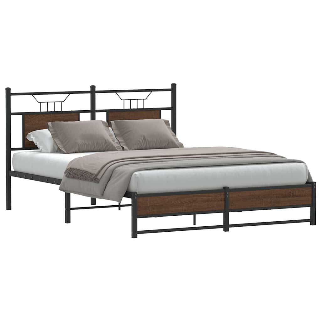 Bed Frame without Mattress Engineered Wood Brown Oak with Headboard & Dual Low Footboard 137 cm 190 cm
