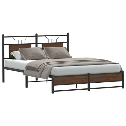 Bed Frame without Mattress Engineered Wood Brown Oak with Headboard & Dual Low Footboard 137 cm 190 cm