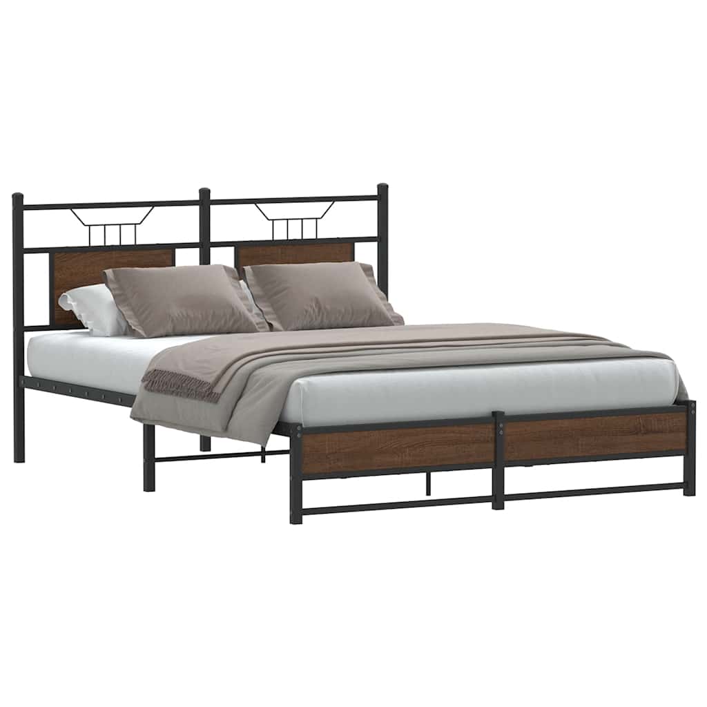Bed Frame without Mattress Engineered Wood Brown Oak with Headboard & Dual Low Footboard 150 cm 200 cm