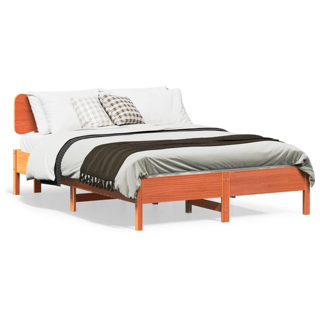 Bed Frame without Mattress Solid Wood Pine Length 200 cm Wax brown 140 cm