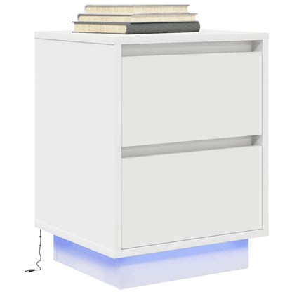 Bedside Cabinet with LED Lights 38x34x50 cm White 50 cm
