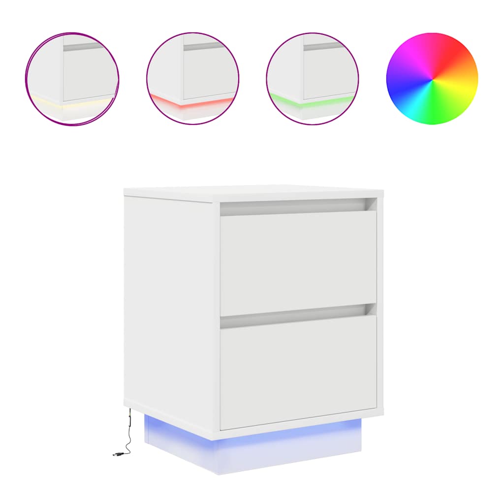 Bedside Cabinets with LED Lights 38x34x50 cm 2 pcs White