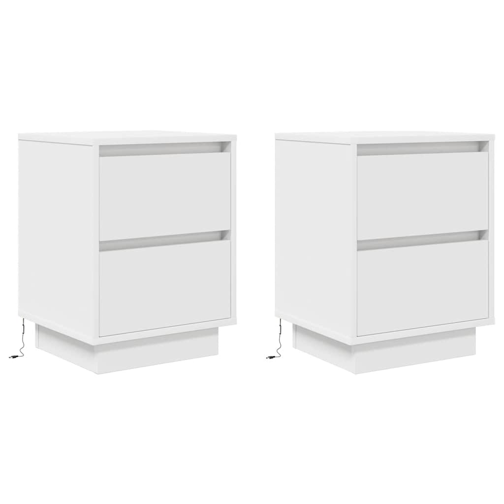 Bedside Cabinets with LED Lights 38x34x50 cm 2 pcs White