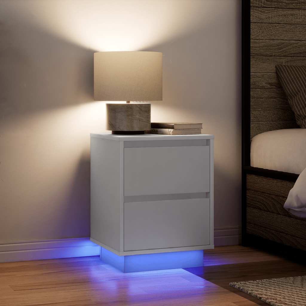 Bedside Cabinets with LED Lights 38x34x50 cm 2 pcs White