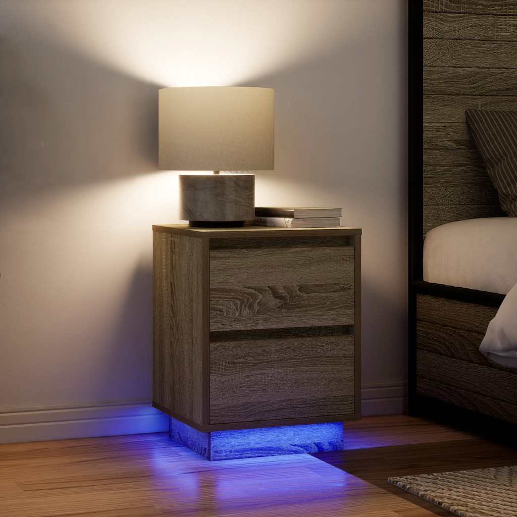 Bedside Cabinets with LED Lights 38x34x50 cm 2 pcs Sonoma oak