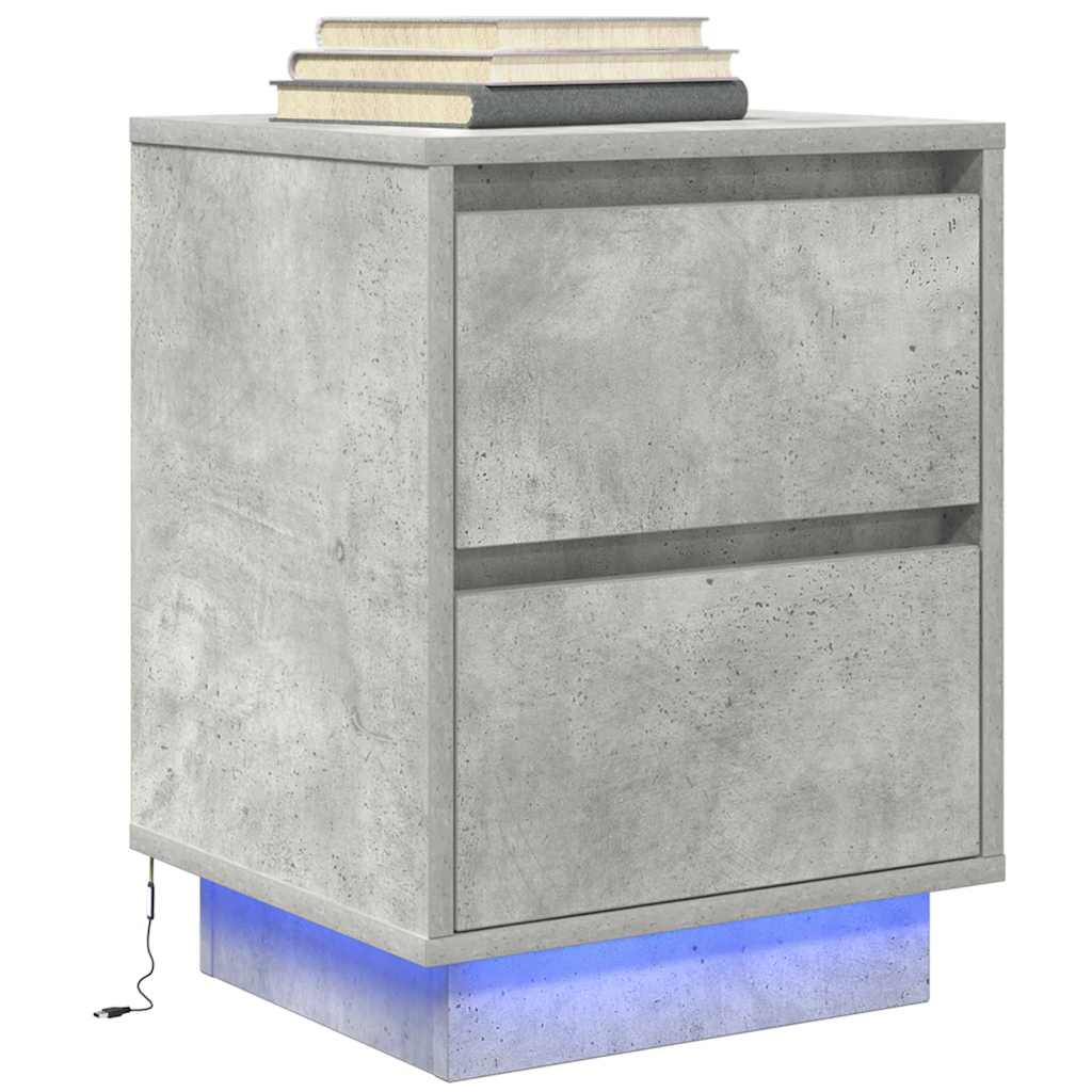 Bedside Cabinet with LED Lights 38x34x50 cm Concrete grey 50 cm