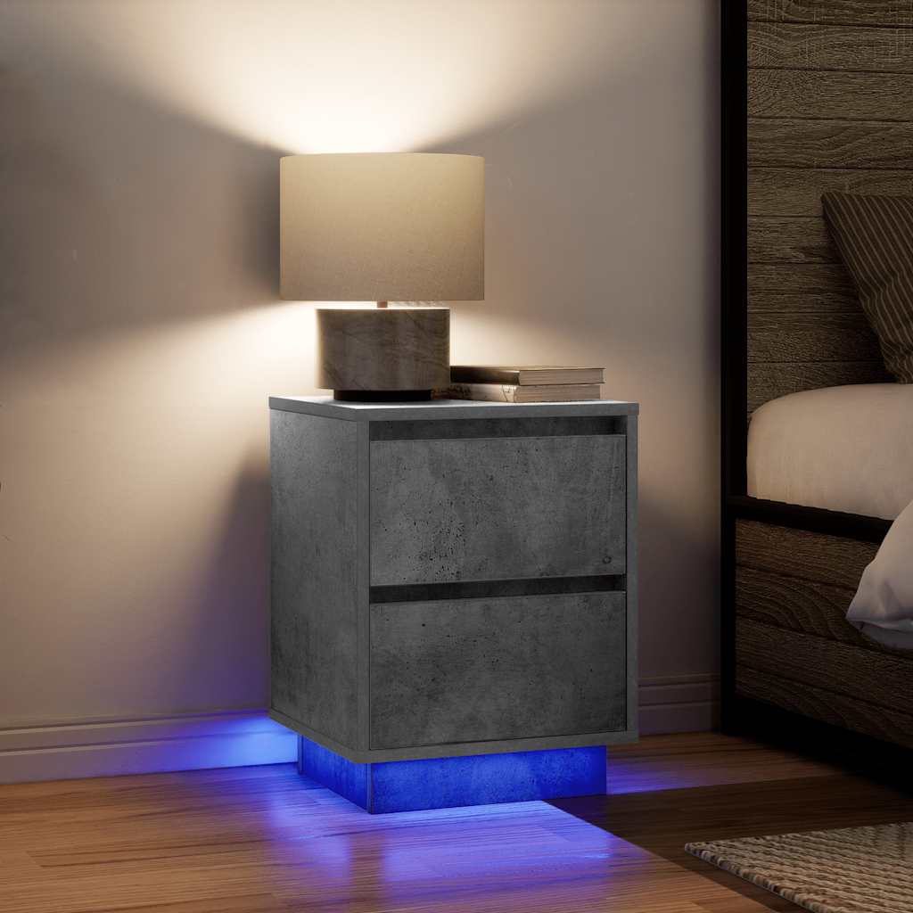 Bedside Cabinets with LED Lights 38x34x50 cm 2 pcs Concrete grey