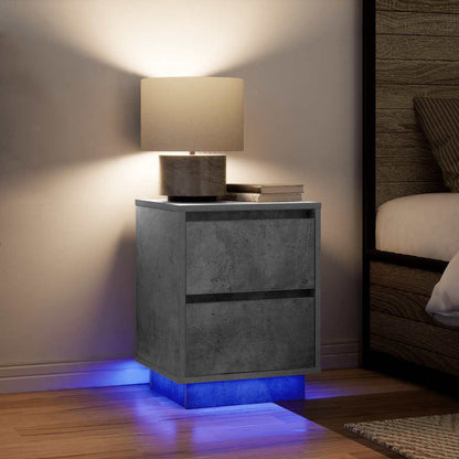 Bedside Cabinets with LED Lights 38x34x50 cm 2 pcs Concrete grey