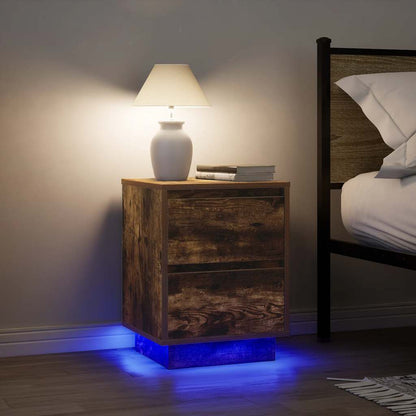 Bedside Cabinets with LED Lights 38x34x50 cm 2 pcs Smoked oak