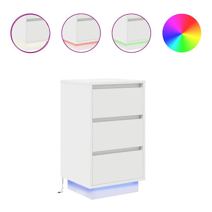 Bedside Cabinet with LED Lights 38x34x50 cm White 65 cm