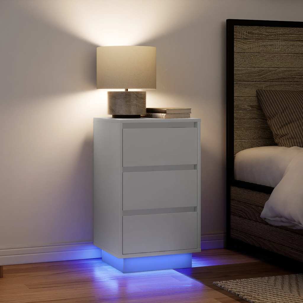 Bedside Cabinet with LED Lights 38x34x50 cm White 65 cm