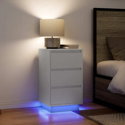 Bedside Cabinet with LED Lights 38x34x50 cm White 65 cm