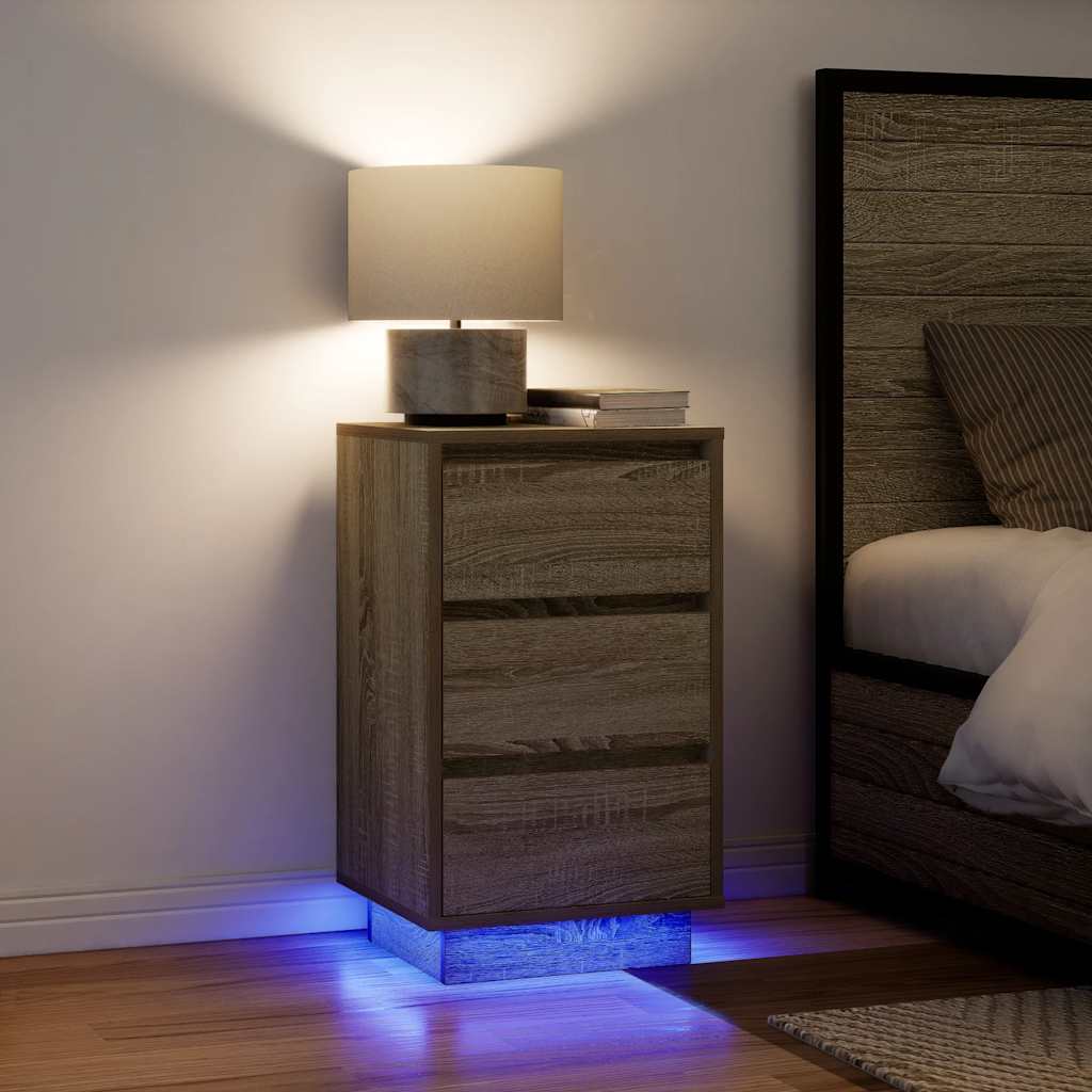 Bedside Cabinet with LED Lights 38x34x50 cm Sonoma oak 65 cm