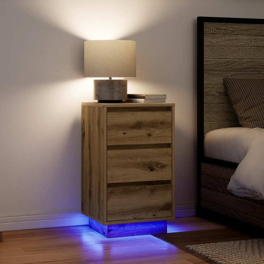 vidaXL Bedside Cabinet with LED Lights 38x34x50 cm