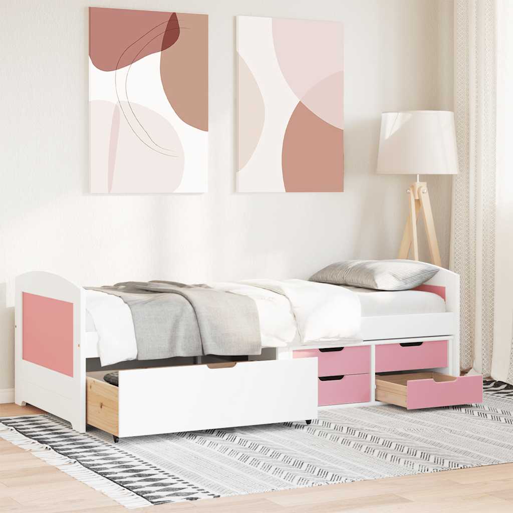 Day Bed with 5 Drawers without Mattress "IRUN" 90x200 cm White and pink