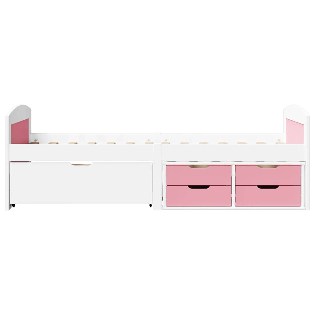 Day Bed with 5 Drawers without Mattress "IRUN" 90x200 cm White and pink