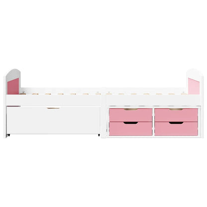 Day Bed with 5 Drawers without Mattress "IRUN" 90x200 cm White and pink
