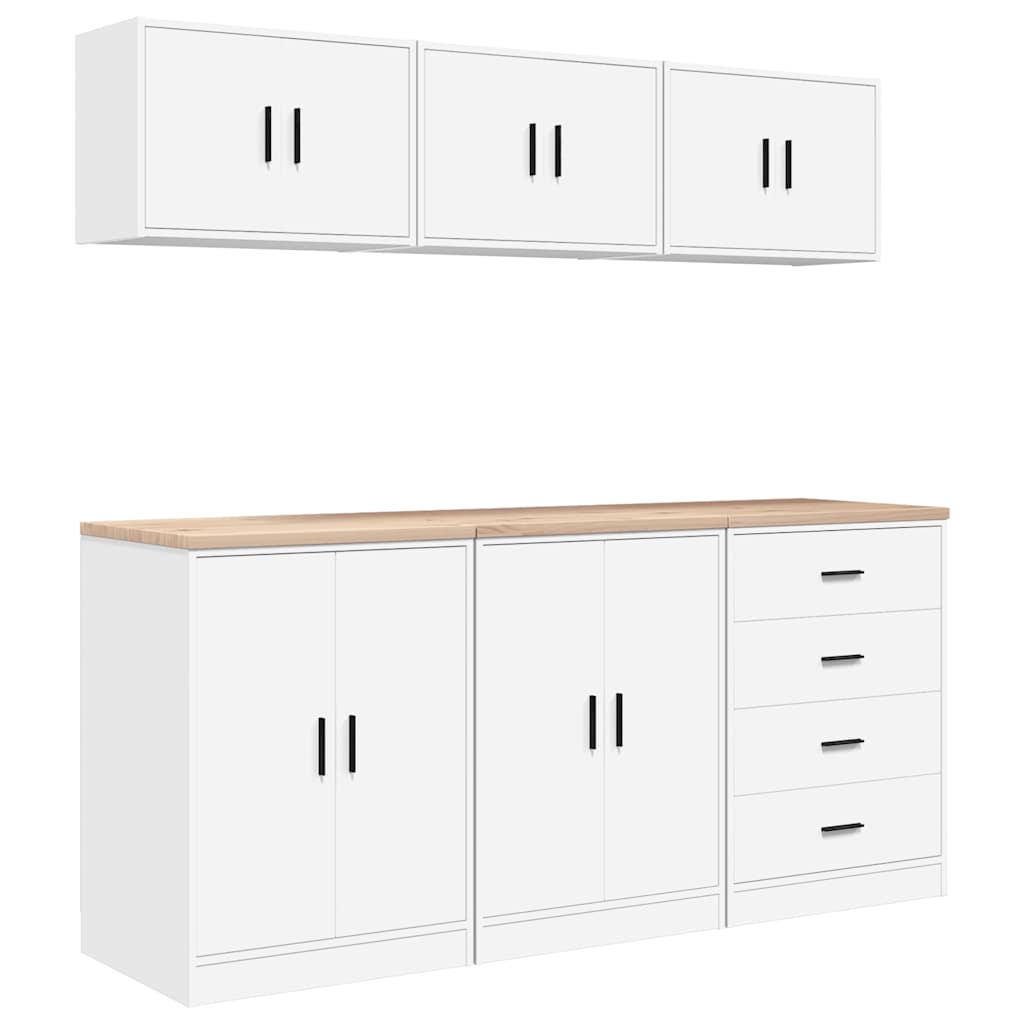vidaXL Garage Cabinets 6 pcs White Engineered Wood 2