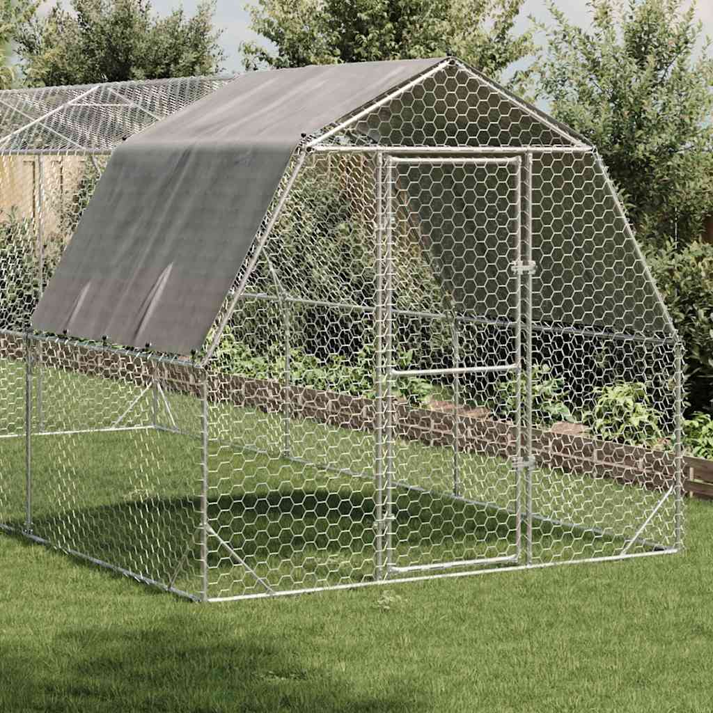 vidaXL Chicken Run with Roof 2.5x4x2.25 m Galvanised Steel