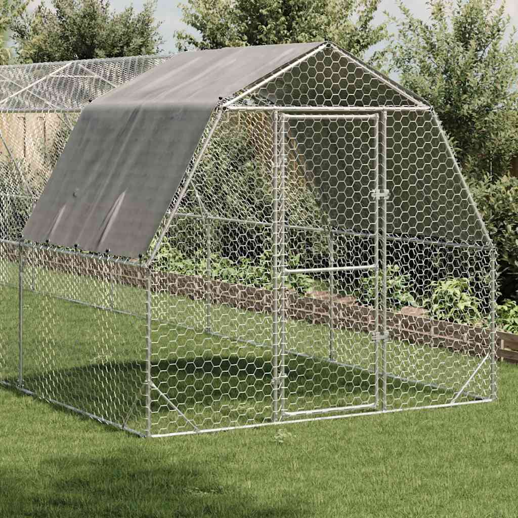 vidaXL Chicken Run with Roof 2,5x10x2,25 m Galvanised Steel 2