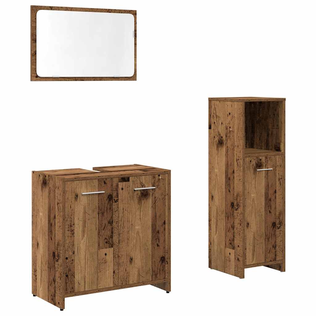 3 Piece Bathroom Furniture Set Engineered Wood Old wood