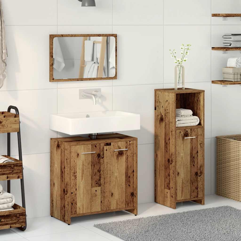3 Piece Bathroom Furniture Set Engineered Wood Old wood