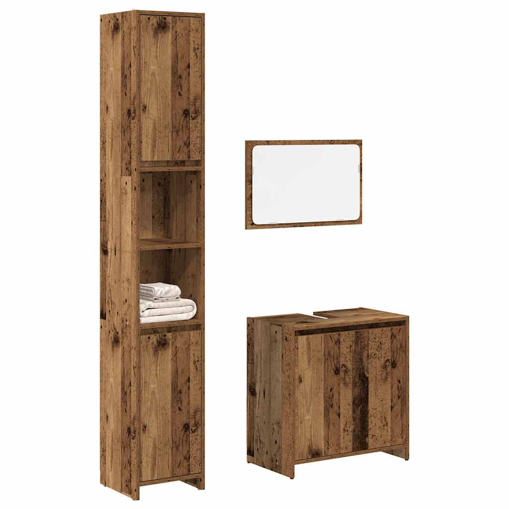 3 Piece Bathroom Furniture Set Engineered Wood Old wood
