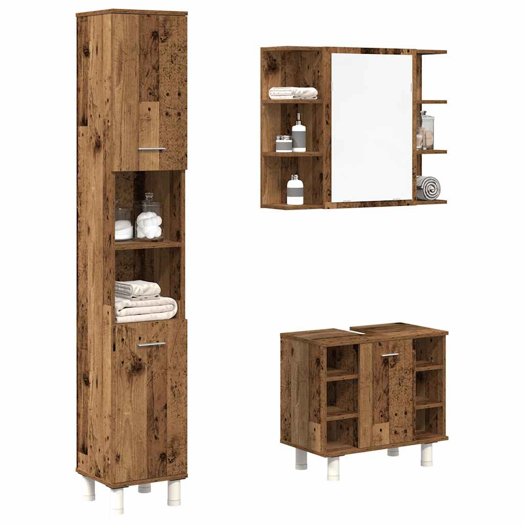 3 Piece Bathroom Furniture Set Engineered Wood Old wood