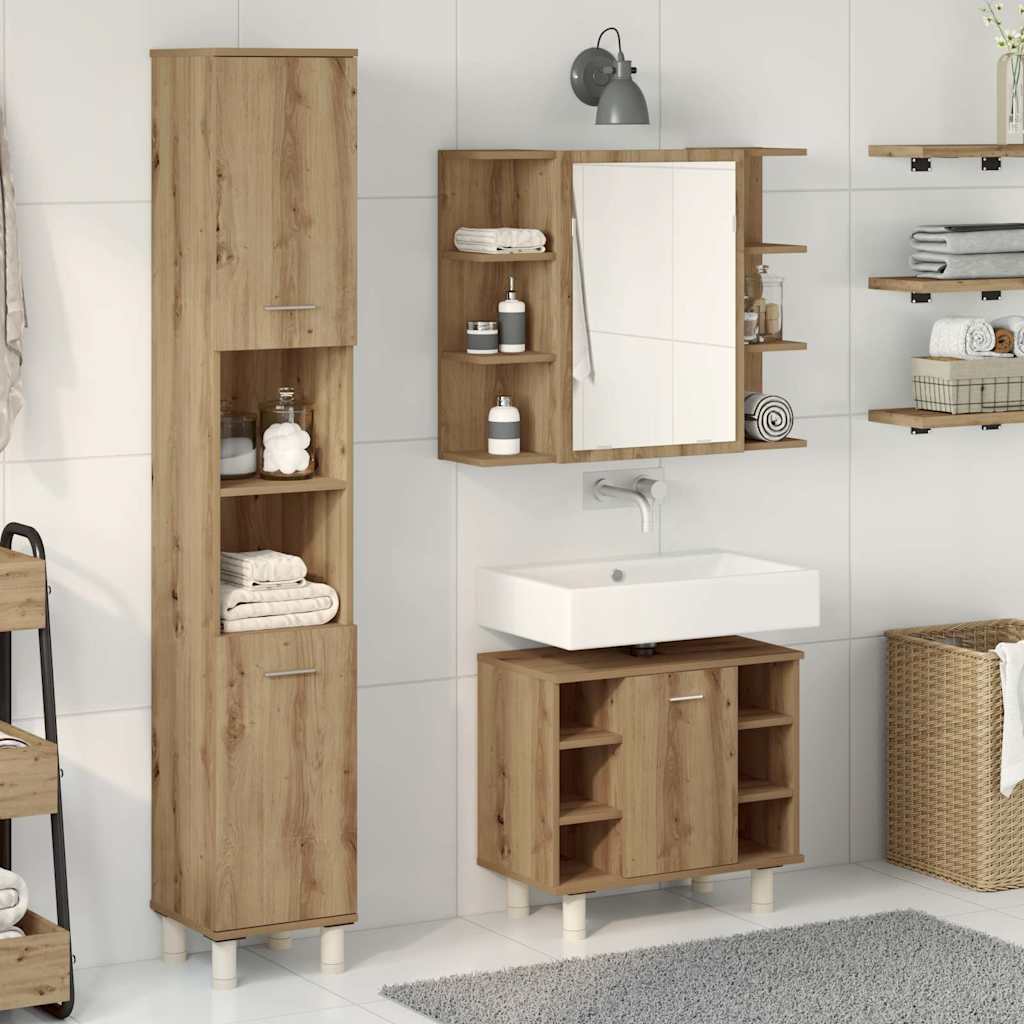 3 Piece Bathroom Furniture Set Engineered Wood Artisan oak