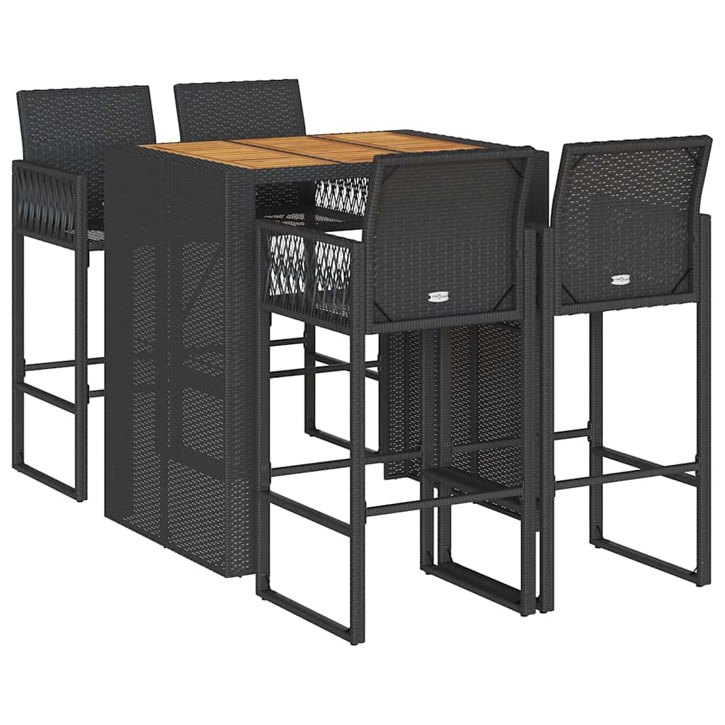 vidaXL 5 Piece Garden Bar Set without Cushions Black 2