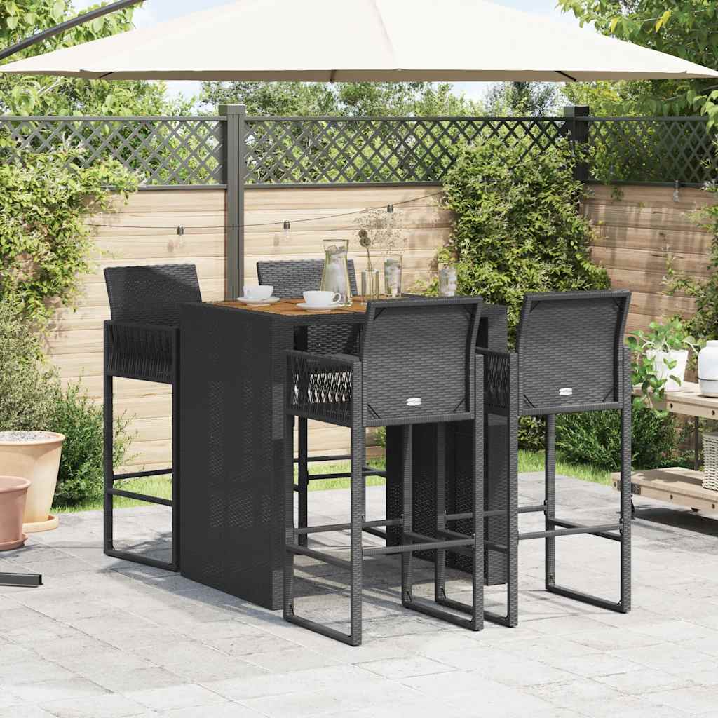vidaXL 5 Piece Garden Bar Set without Cushions Black 3