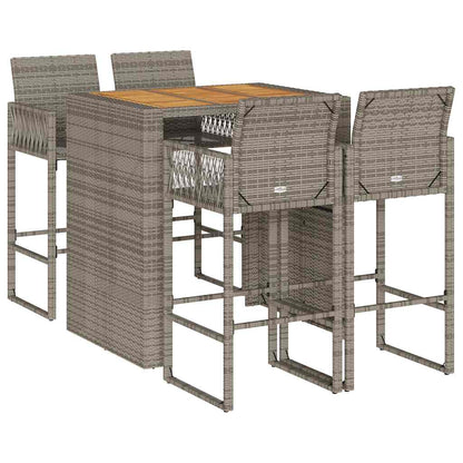 vidaXL 5 Piece Garden Bar Set without Cushions Grey Poly Rattan Acacia 2