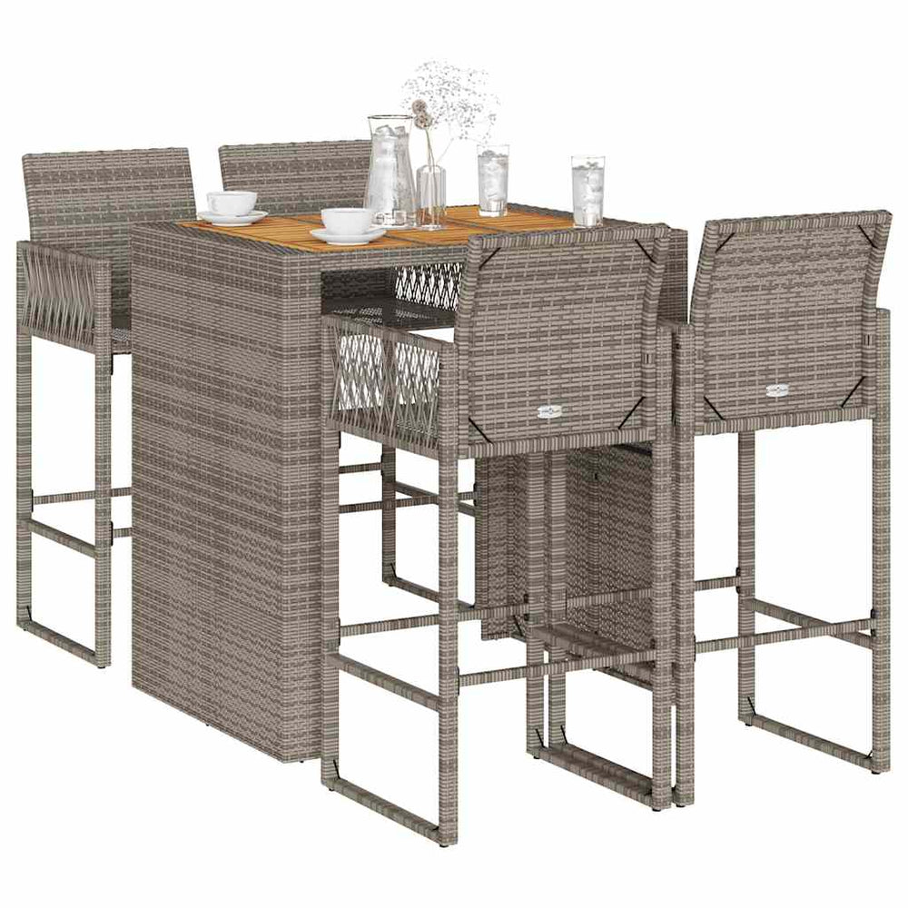 vidaXL 5 Piece Garden Bar Set without Cushions Grey Poly Rattan Acacia