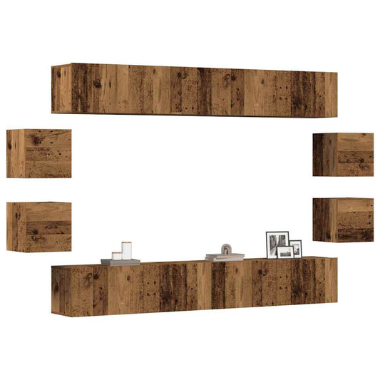 8 Piece TV Cabinet Set Engineered Wood Width 200 cm Old wood