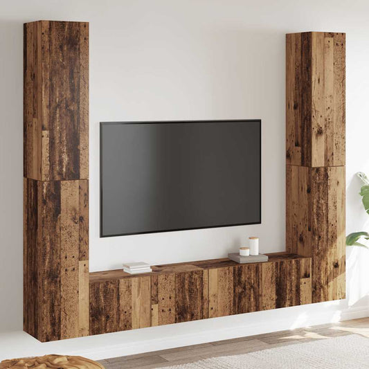 6 Piece TV Cabinet Set Engineered Wood Height 90 cm Old wood
