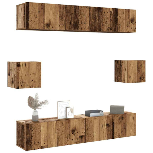 6 Piece TV Cabinet Set Engineered Wood Width 80 cm Old wood