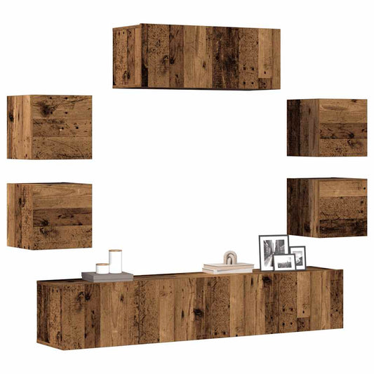7 Piece TV Cabinet Set Engineered Wood Width 80 cm Old wood