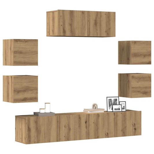 7 Piece TV Cabinet Set Engineered Wood Width 80 cm Artisan oak