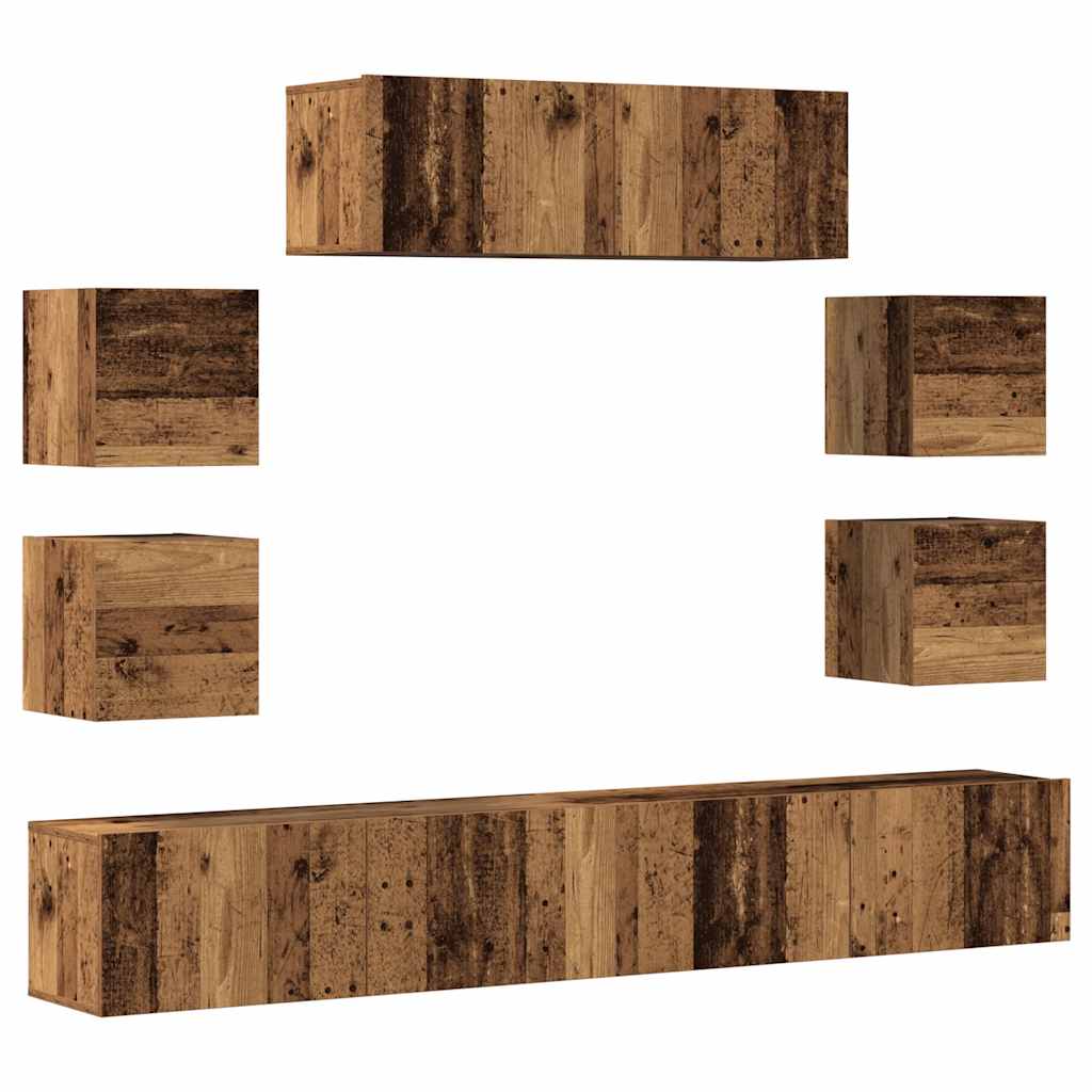 7 Piece TV Cabinet Set Engineered Wood Width 100 cm Old wood
