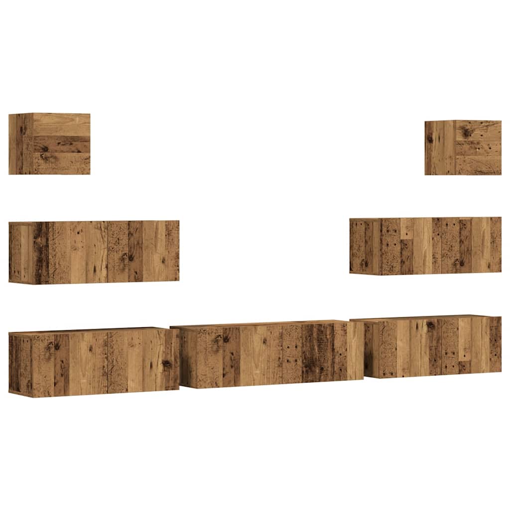 TV Cabinet Set Engineered Wood 7 pcs Width 100 cm Old wood