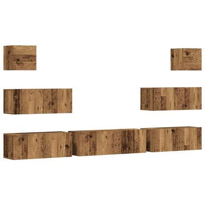 TV Cabinet Set Engineered Wood 7 pcs Width 100 cm Old wood