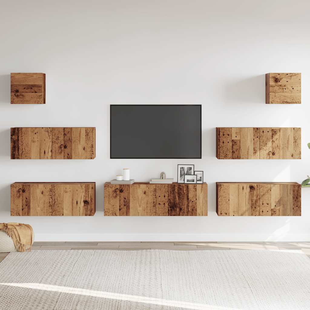 TV Cabinet Set Engineered Wood 7 pcs Width 100 cm Old wood