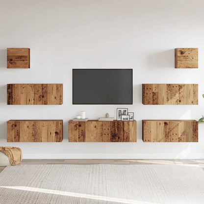 TV Cabinet Set Engineered Wood 7 pcs Width 100 cm Old wood