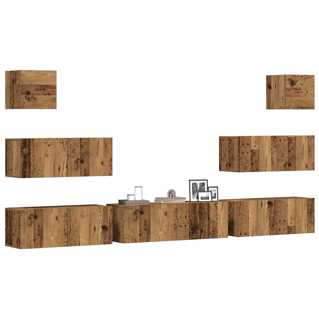 TV Cabinet Set Engineered Wood 7 pcs Width 100 cm Old wood