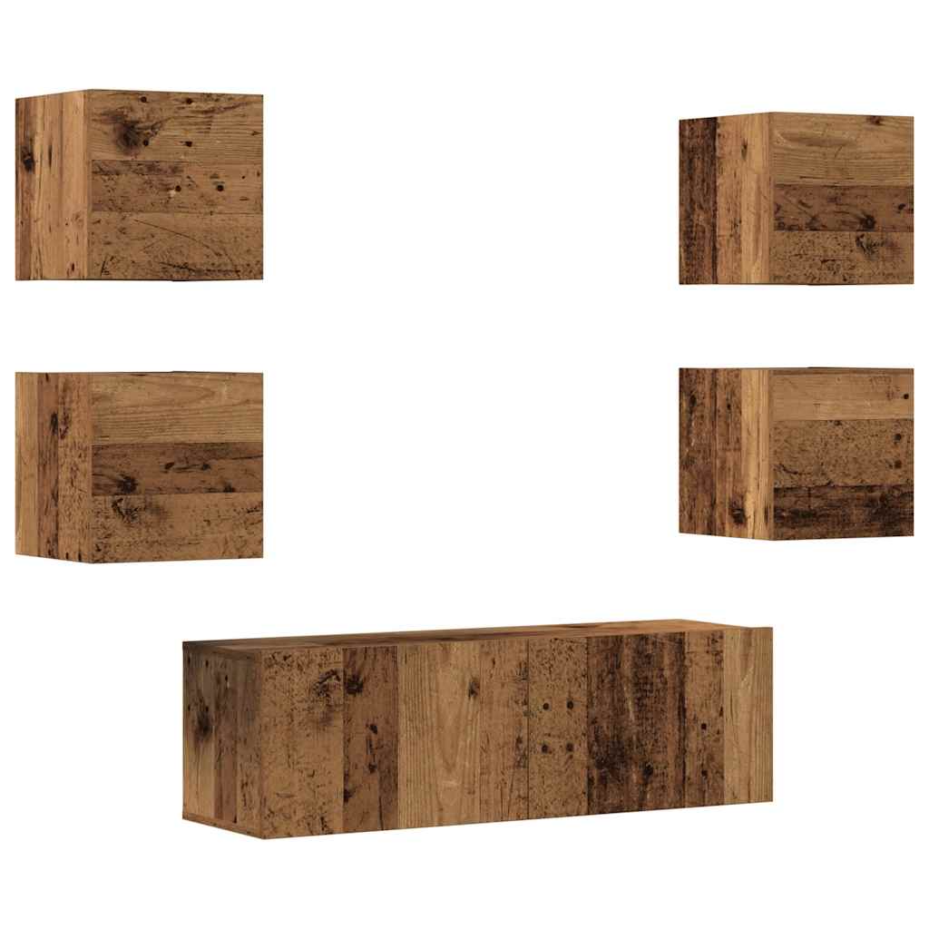 TV Cabinet Set Engineered Wood 5 pcs Old wood