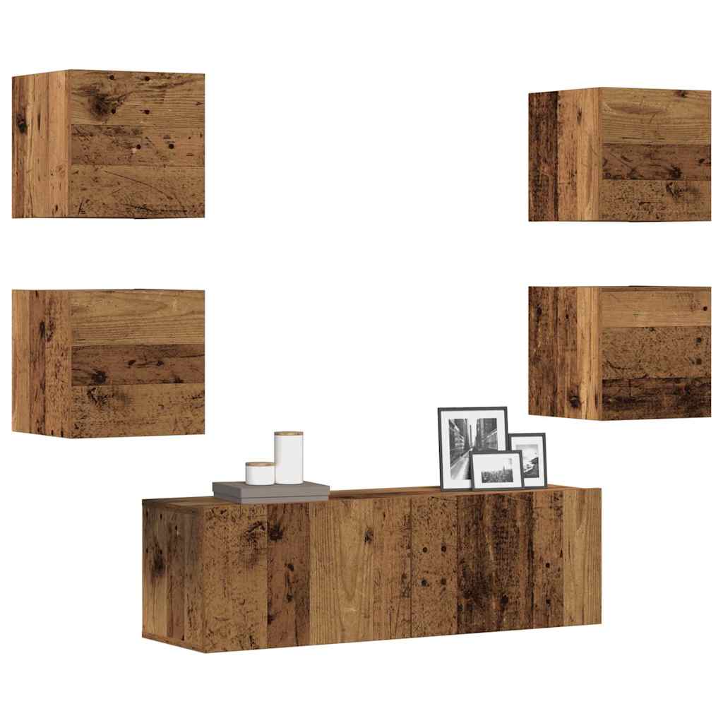 TV Cabinet Set Engineered Wood 5 pcs Old wood