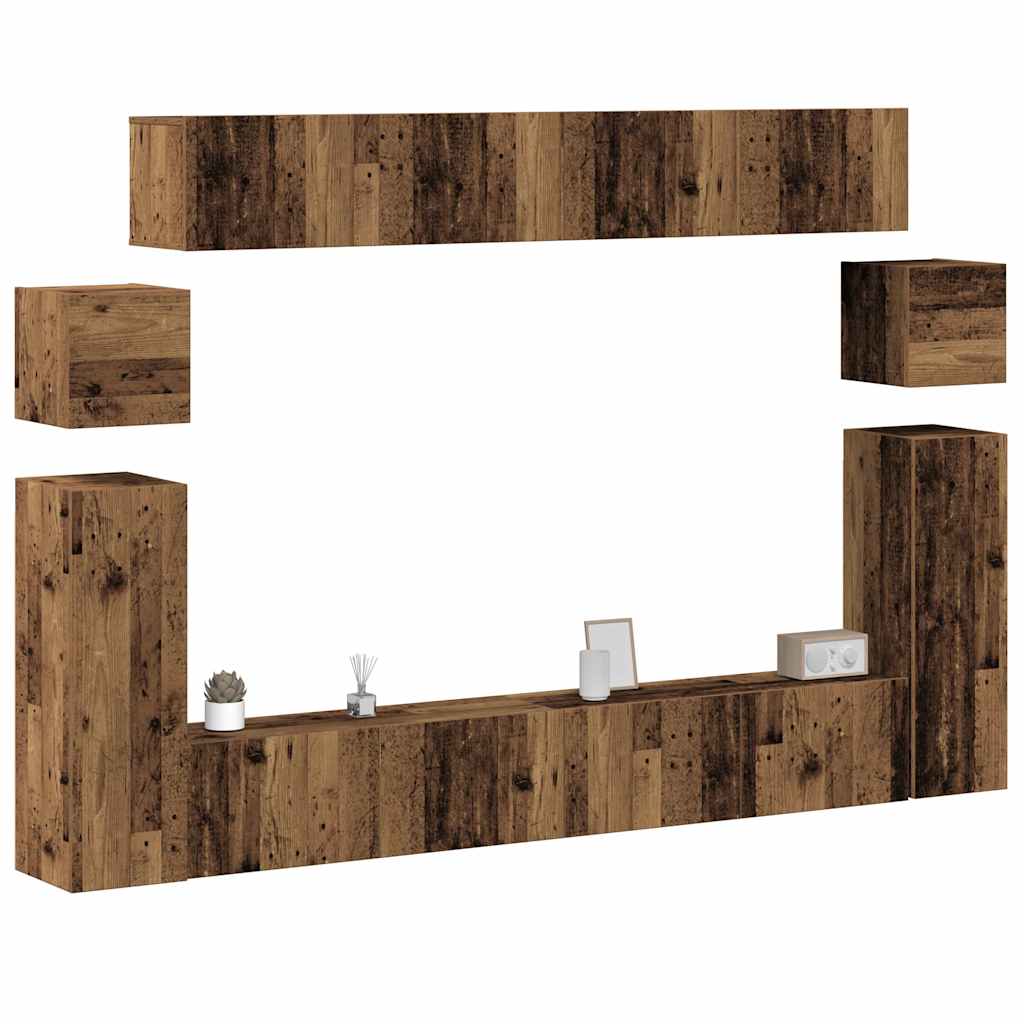 TV Cabinet Set Engineered Wood 8 pcs Width 100 cm Old wood