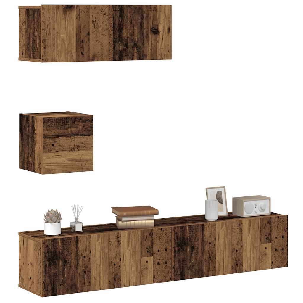4 Piece TV Cabinet Set Engineered Wood Width 80 cm Old wood